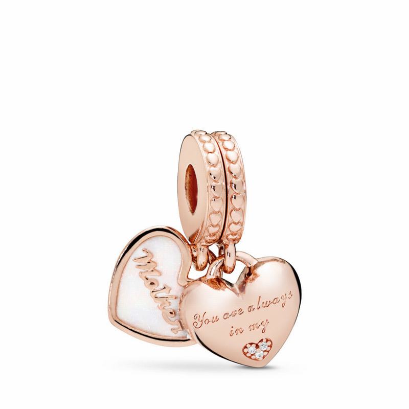 Pandora Rose™ Mother & Daughter Hearts Dangle Charm - Pandora Rose/Enamel/Silver/Cubic Zirconia - Ca